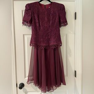 Elegant Women's Lace Burgundy Dress Formal Wear 2pc Set Size 8